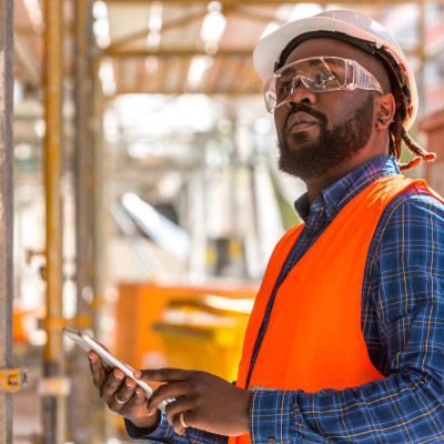 Un ingénieur au travail sur un chantier de bâtiment